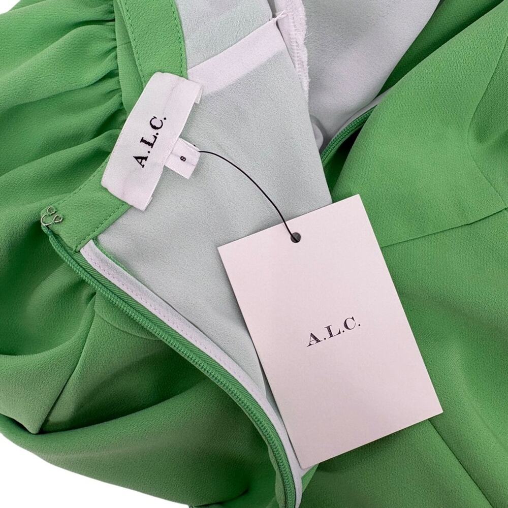ALC Jane Bright Green Long Sleeve Ruched Mini Dress Structured Size 8 NWT - Picture 10 of 11